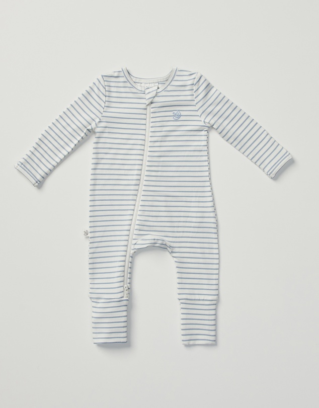 Grow Kindly - Light Zippee Baby Romper in Dusk Blue Stripe (0.2 TOG)