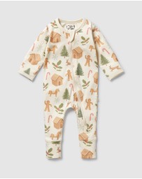 Wilson & Frenchy - Christmas Holly Jolly Magic Organic Zipsuit With Feet - Babies