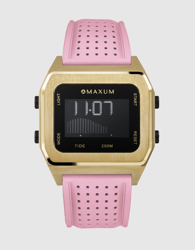 Maxum - Raglan Tide Watch – Gold Case, Black Dial & Pink Silicone Strap