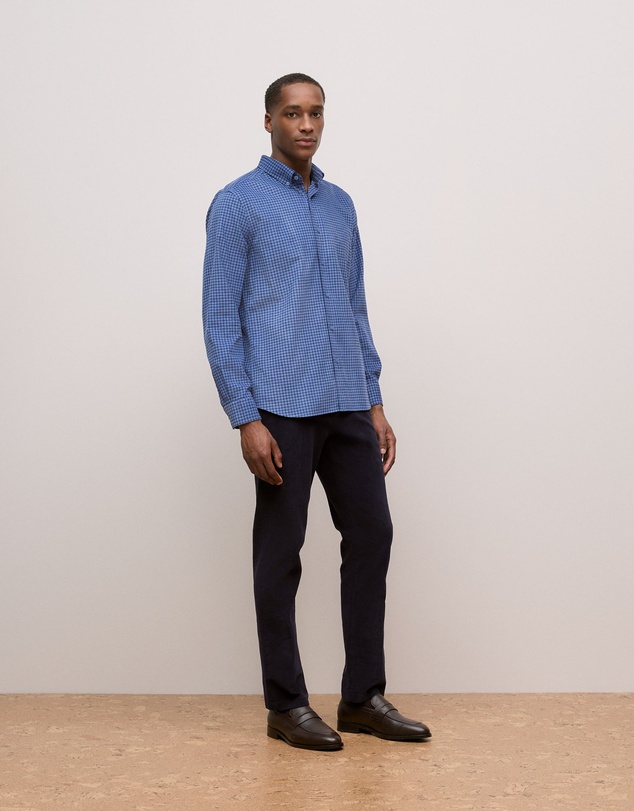 Trenery - Regular Fit Cord Check Shirt in Steel Blue