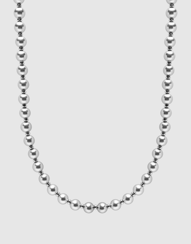 Nialaya Jewellery - 8mm Metallic Pearl Necklace with Silver