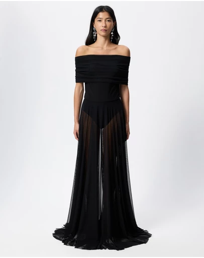 Norma Kamali - Sleeveless Cowl Neck Combo Flared Gown