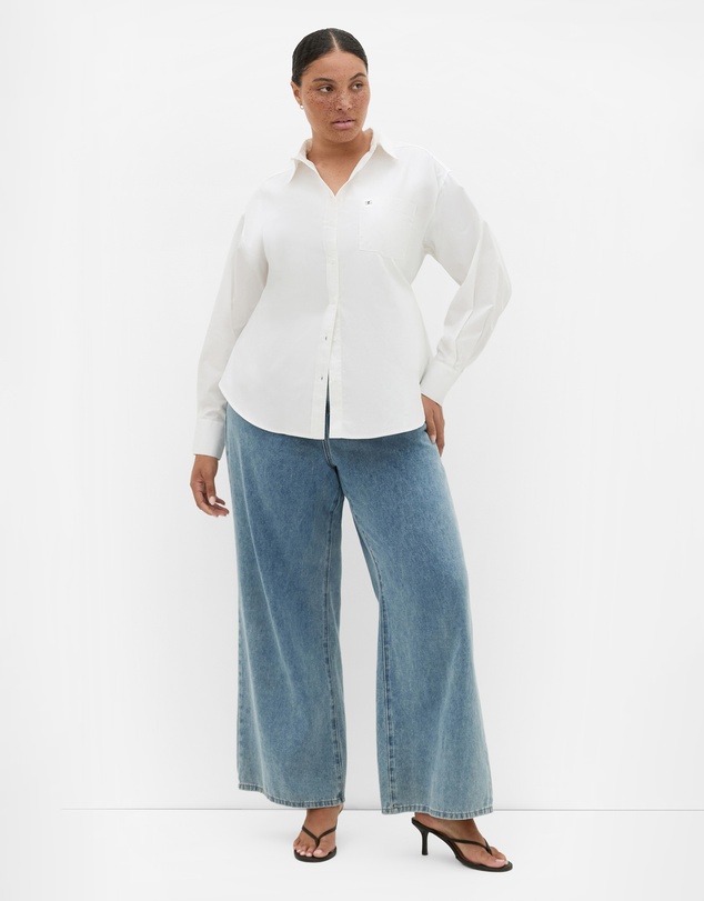 City Chic - Plus size Clara Cotton Waist Tie Shirt - ivory
