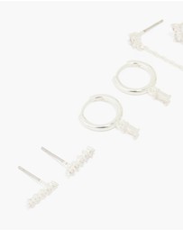 Lovisa - Silver Plated Brass Cubic Zirconia Chain & Stud Earrings 3-Pack