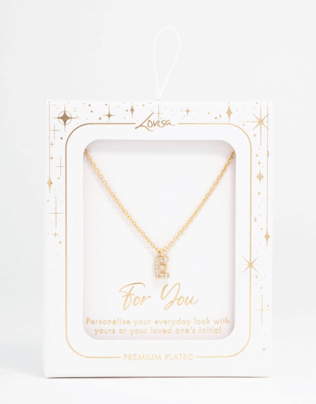 Lovisa - Gold Plated Cubic Zirconia Letter E Necklace