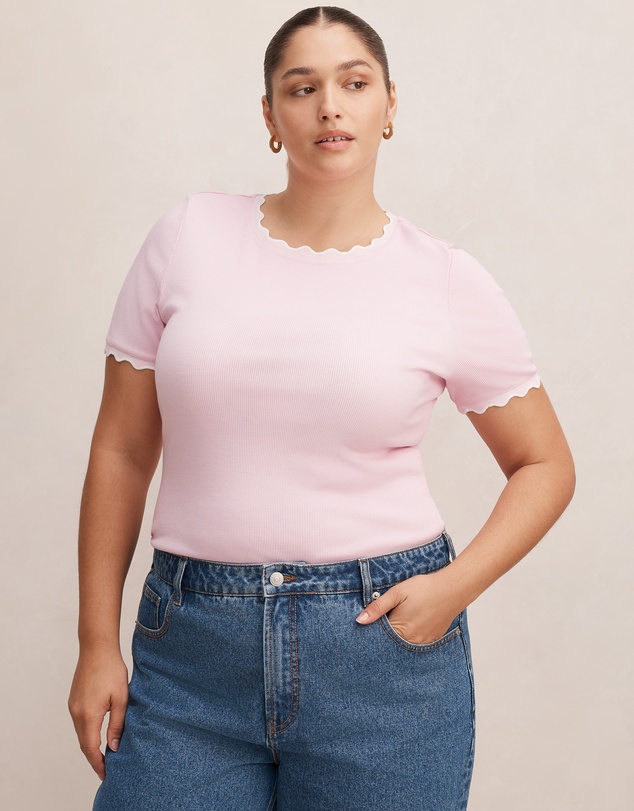 Forever New Curve - Rebecca Curve Scallop Neck Trim T-shirt