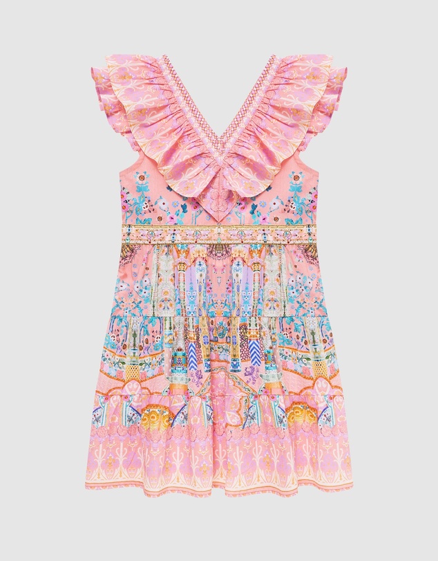Camilla - Tiered Mini Dress With Frill Neck - Kids-Teens