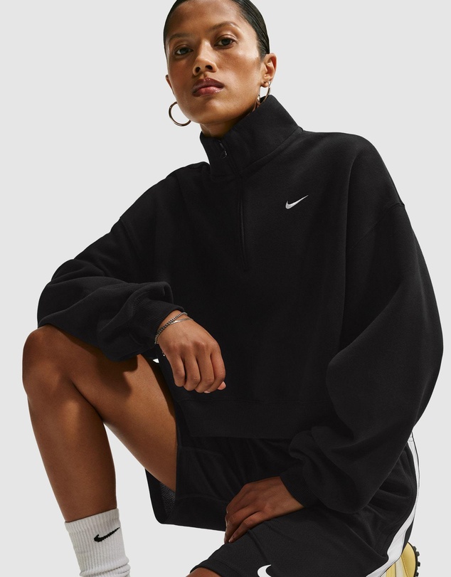 Nike - Studio Fleece Medium Weight Oversized 1/4-Zip Cropped Top