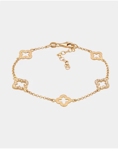 Elli Jewelry - Bracelet Crystal Cloverleaf 925 Sterling Silver Gold-Plated