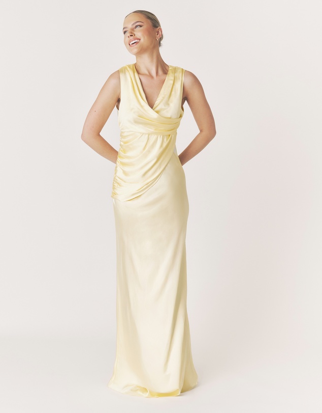 Six Stories - Plunge Drape Detail Satin Bridesmaid Dress