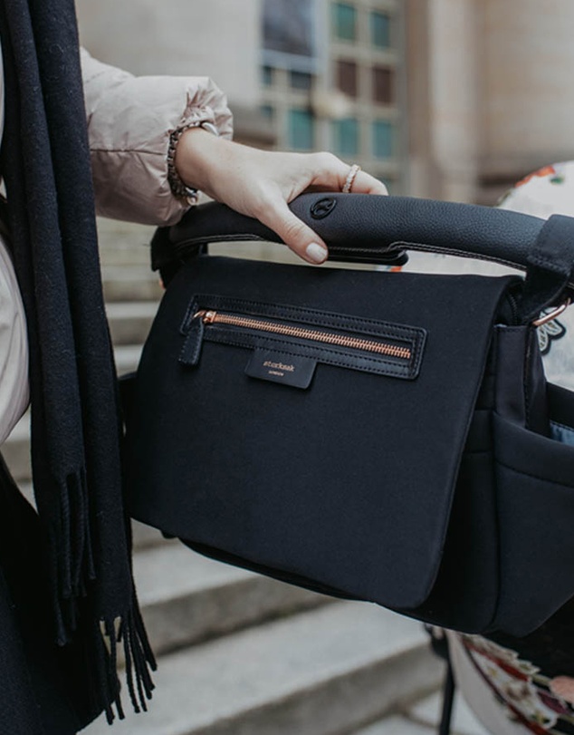 Storksak - Stroller Organiser Luxe Black & Rose Gold