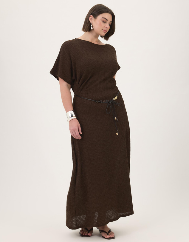 Atmos&Here Curvy - Maeve Textured Jersey Midi Dress with Beaded Belt