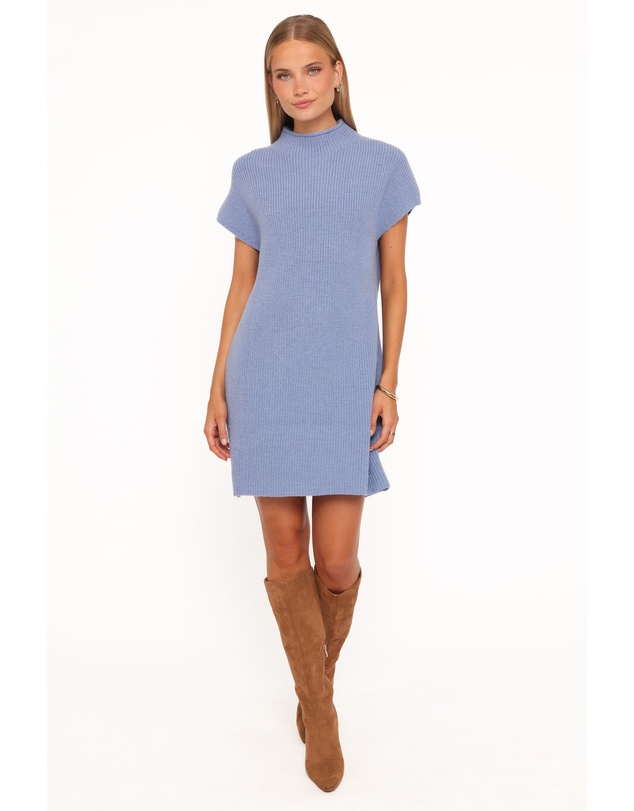 Petal & Pup - Wright Knit Mini Dress - Dusty Blue
