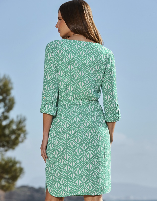 Sosandar - Geometric Print Tie Waist Dress