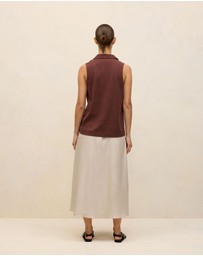 Trenery - Linen Cotton Knit Collared Tank in Espresso