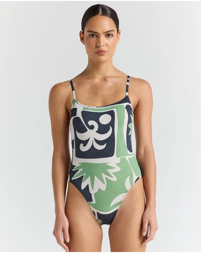 Poolside Paradiso - Beachcomber Singlet One Piece Swimsuit - Palm
