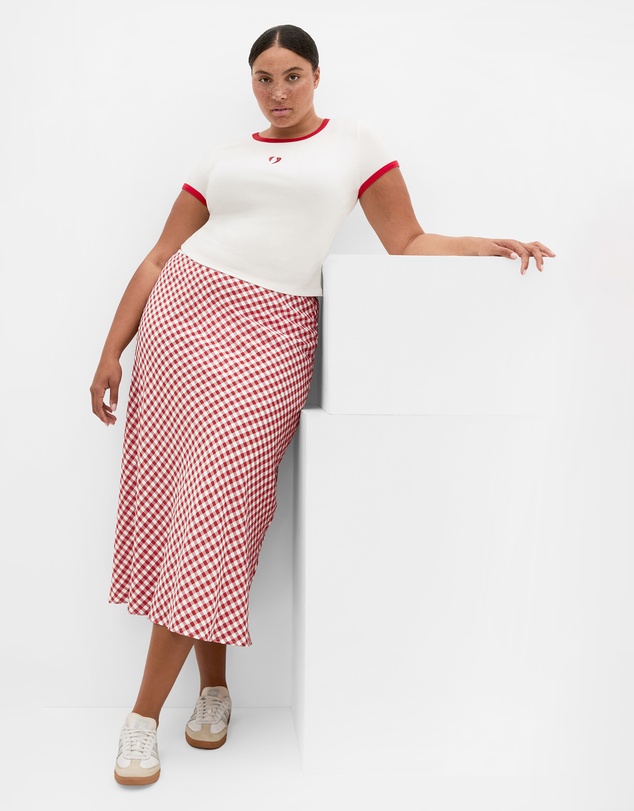 City Chic - Plus size Western Gingham Midi Skirt - rust