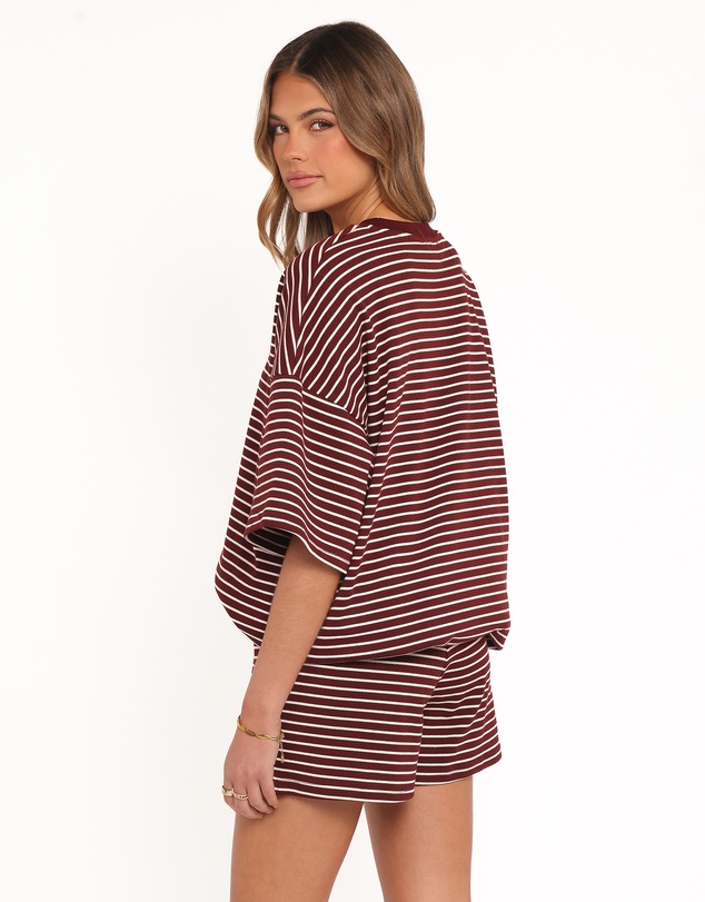 Petal & Pup - Hellen Stripe Short Set - Burgundy Cream Stripe