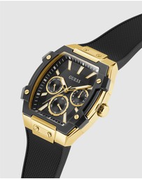 GUESS - GUESS Phoenix Mens Black Gold Tone Multi-function Watch