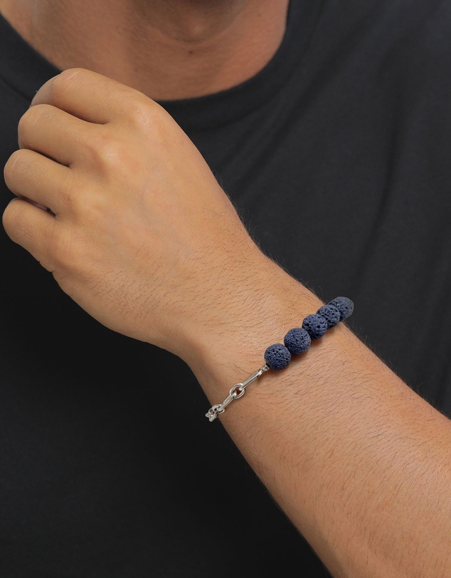 Kuzzoi - ICONIC EXCLUSIVE - Blue Lava Oval Link Chain Bracelet in 925 Silver