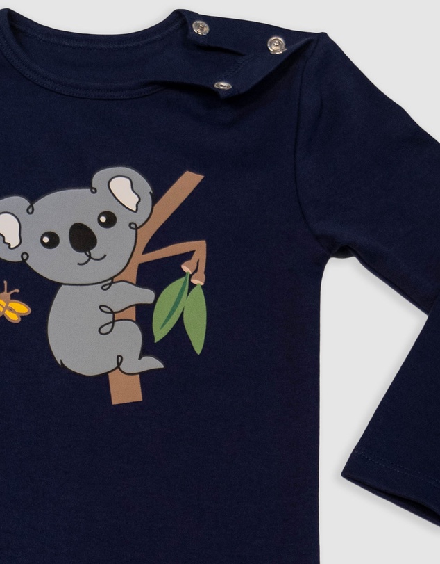B Free Intimate Apparel - Baby Snap Button Sleepsuit with Booties - 100% Organic Cotton - Navy Koala