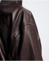 Lover - Byron Oversized 100% Leather Funnel Neck Bomber Jacket