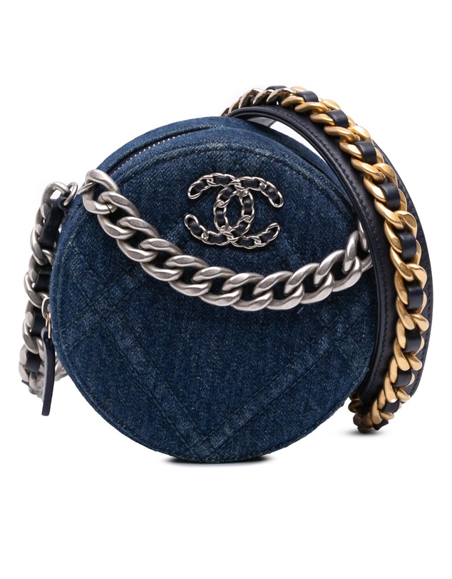 Pre-Loved by Azura Reborn - Pre-Loved Denim 19 Round Clutch with Chain