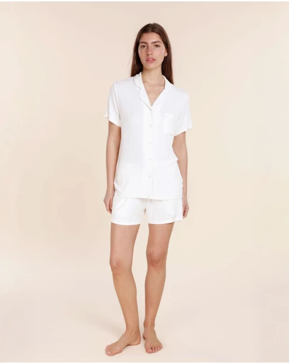 Gingerlilly - Lyon Ribbed Short Sleeve Button Up Top