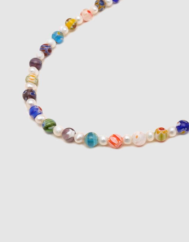 Nialaya Jewellery - Men's Pearl Necklace with Hand-Painted Glass Beads