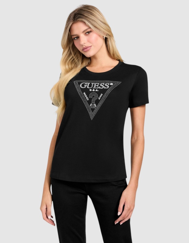 GUESS - Short Sleeve Crewneck Krystal Triangle T-Shirt