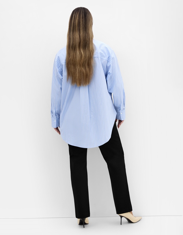 City Chic - Plus size Chiara Oversized Longline Stripe Cotton Shirt - sky blue