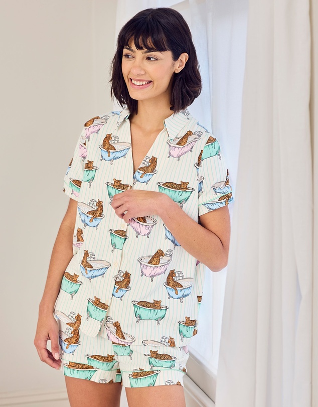 Chelsea Peers - Organic Cotton V Neck Button Up Shorts Set