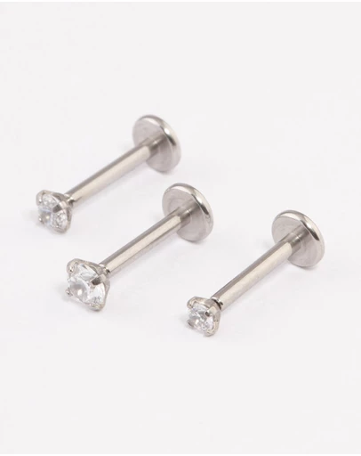 Lovisa - Surgical Steel Cubic Zirconia Threadless Flat Back Studs Pack