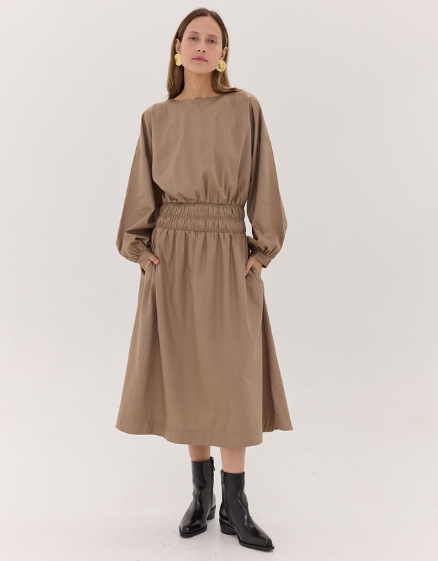 Cloth & Co. - The Shirred Billow Sleeve Dress Praline