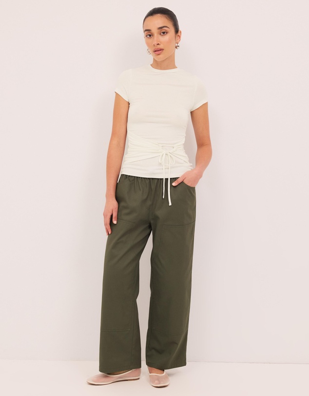 Calli - Panelled Cotton Wide Leg Twill Pants
