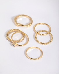 Lovisa - Gold Plated Molten Diamante Ring 6-Pack