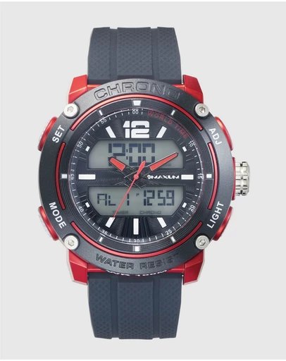 Maxum - CONQUEST Black and Red Analogue and Digital Watch