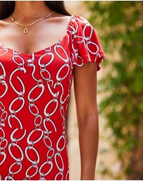 Sosandar - Chain Print Angel Sleeve Fit & Flare Midi Jersey Dress
