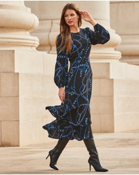 Sosandar - Chain Print Ruffle Hem Fit & Flare Dress