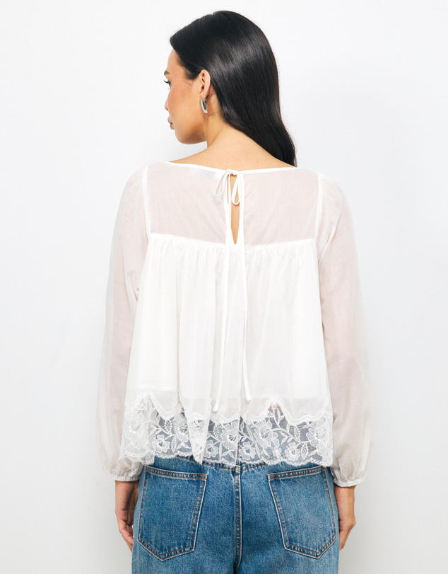 AERE - Audrey Cotton Voile Embroidered Top