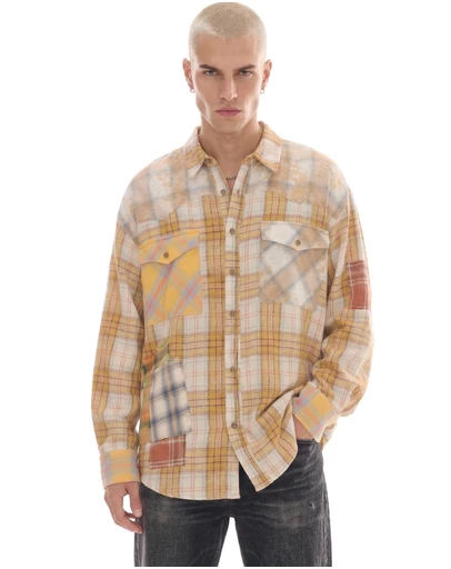 THE TALES - Patched Up Yellow Flannel Western Shirt