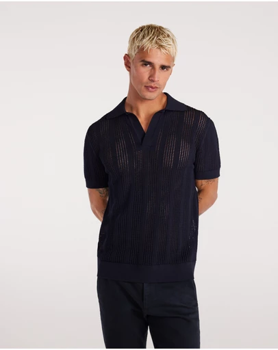 Calibre - Self Stripe Mesh Knit Polo Navy