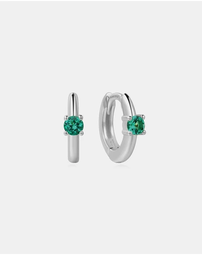 Ania Haie - Silver Green Huggie Hoop Earrings