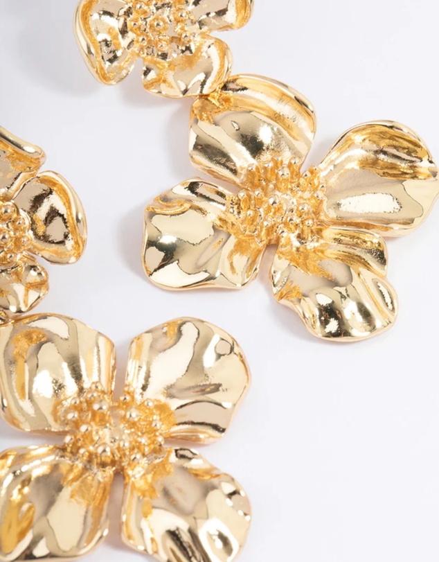 Lovisa - Gold Plated Double Gradual Flower Drop Earrings