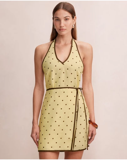 Forever New - Ava Wrap Halter Neck Linen Mini Dress