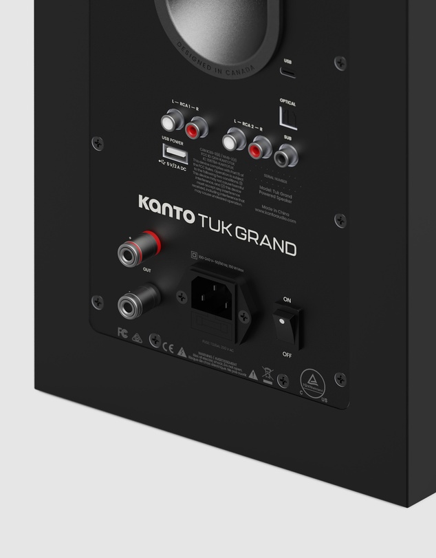 iWorld - Kanto TUK (2nd Gen) Grand 320 W Premium Powered Speaker System with Bluetooth® 5.4, Dual RCA and USB-C Inputs, Matte Black w/ Gunmetal