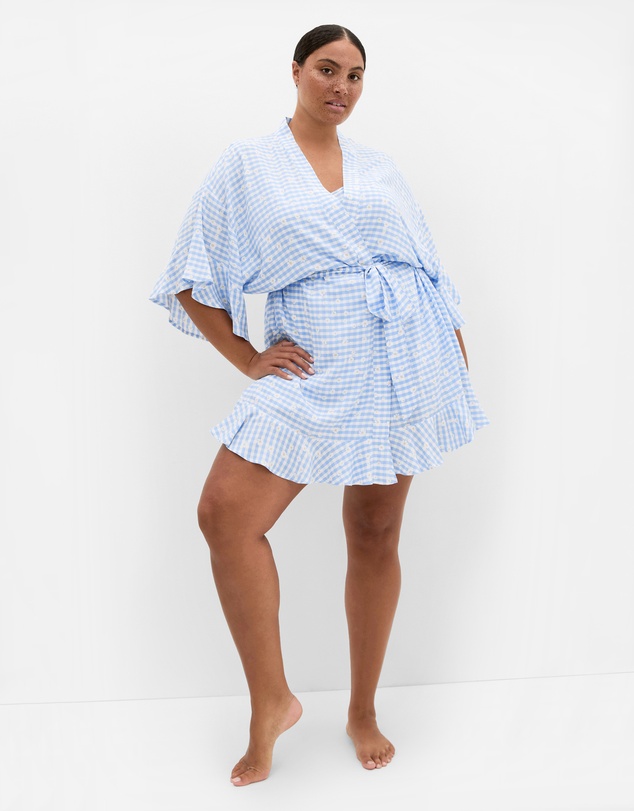 City Chic - Kitty Check Print Sleepwear Kimono