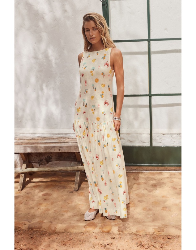 NEXT - Sleeveless Drop Waist 100% Cotton Crew Neck Midi Dress