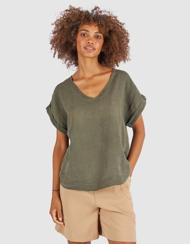 CAMIXA - Martina Linen V-Neck T-shirt