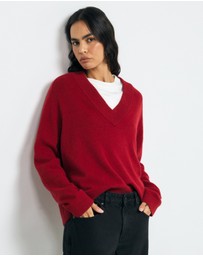 AERE - Nelu Merino Wool Blend V Neck Knit Jumper